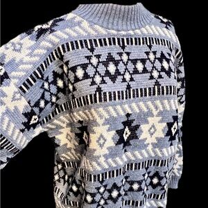 VINTAGE 80s ski lodge knit sweater fairisle‎ winter snowflake mock neck metallic